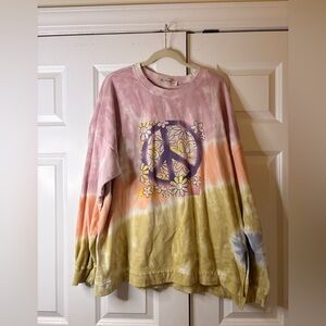 Three Bird Nest Peace Tie-Dye Top